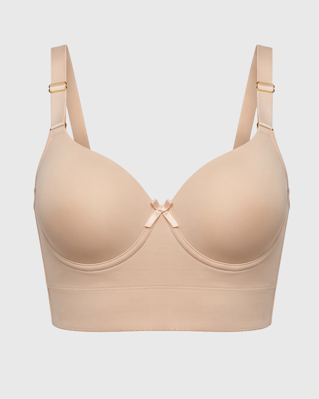 Beige B2175 padded underwire bra with a wide underband and adjustable straps, front view